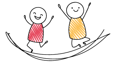 Kindernest logo: Two children laughing and jumping playfully